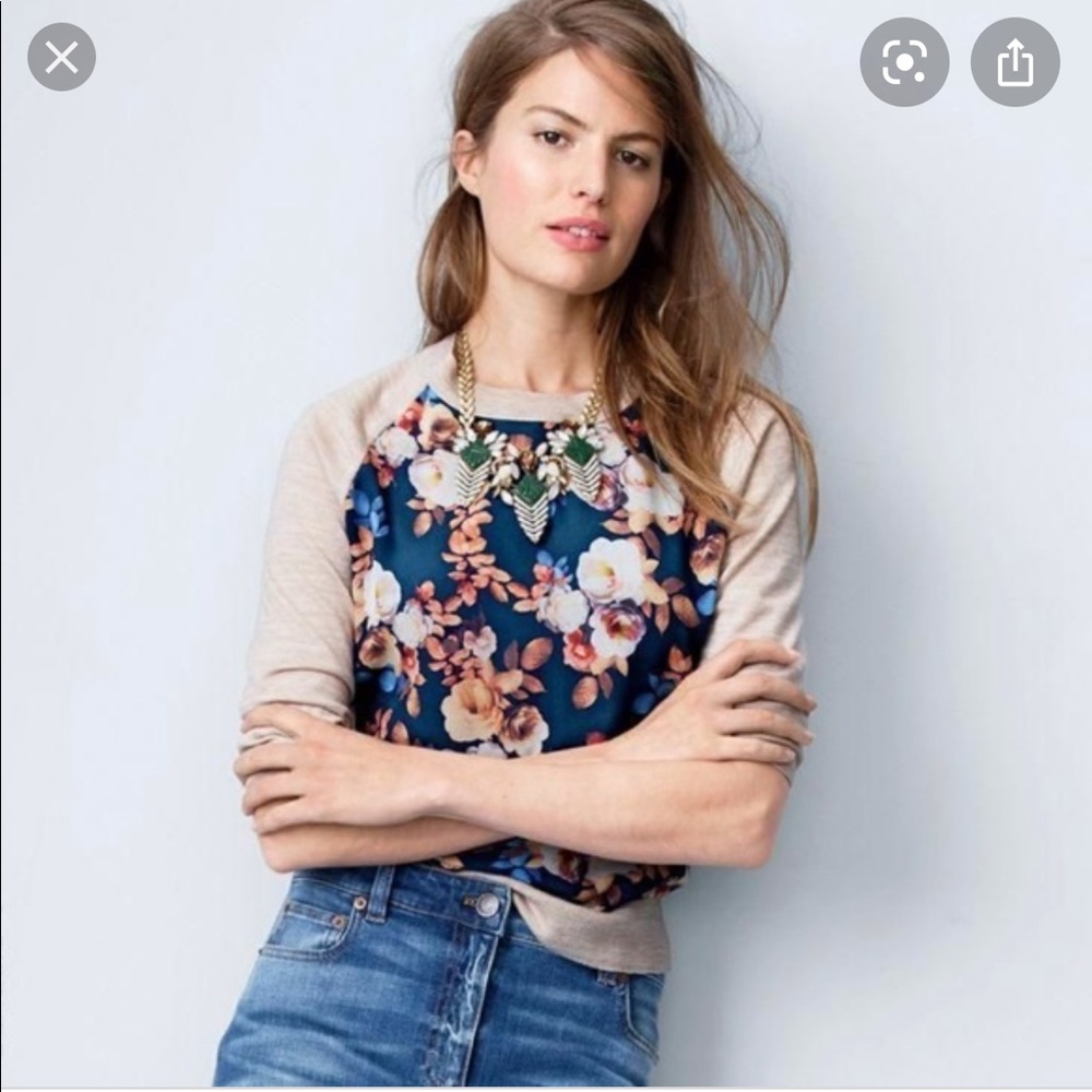 J Crew Merino Silk Panel Sweater in Antique Floral